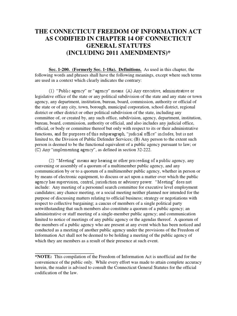 The Connecticut Freedom of Information Act As Codified in Chapter 14 of