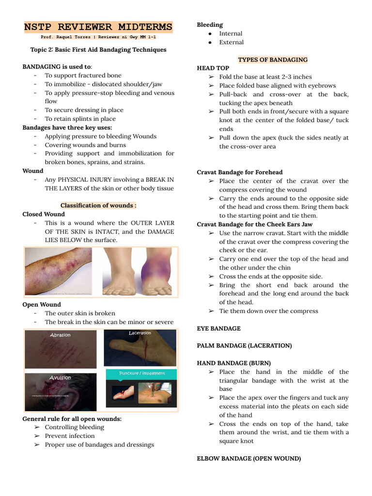 NSTP Reviewer Midterms Topic 2 1 | PDF | Wound | Hand