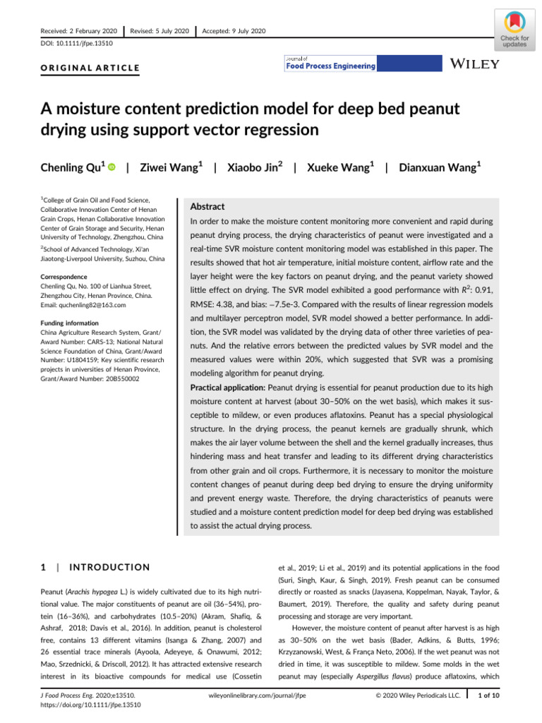 A Moisture Content Prediction Model For Deep Bed Peanut | PDF | Linear ...