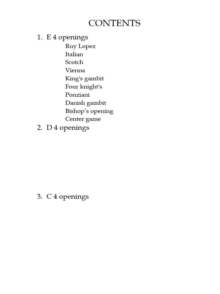 CONTENTS Chess Book | PDF | Chess Openings | Traditional Board Games