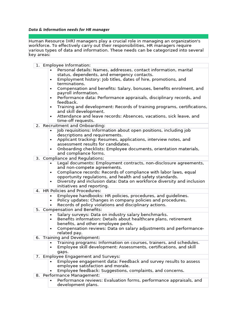 Essential Data Needs for HR Managers | PDF | Human Resource Management ...