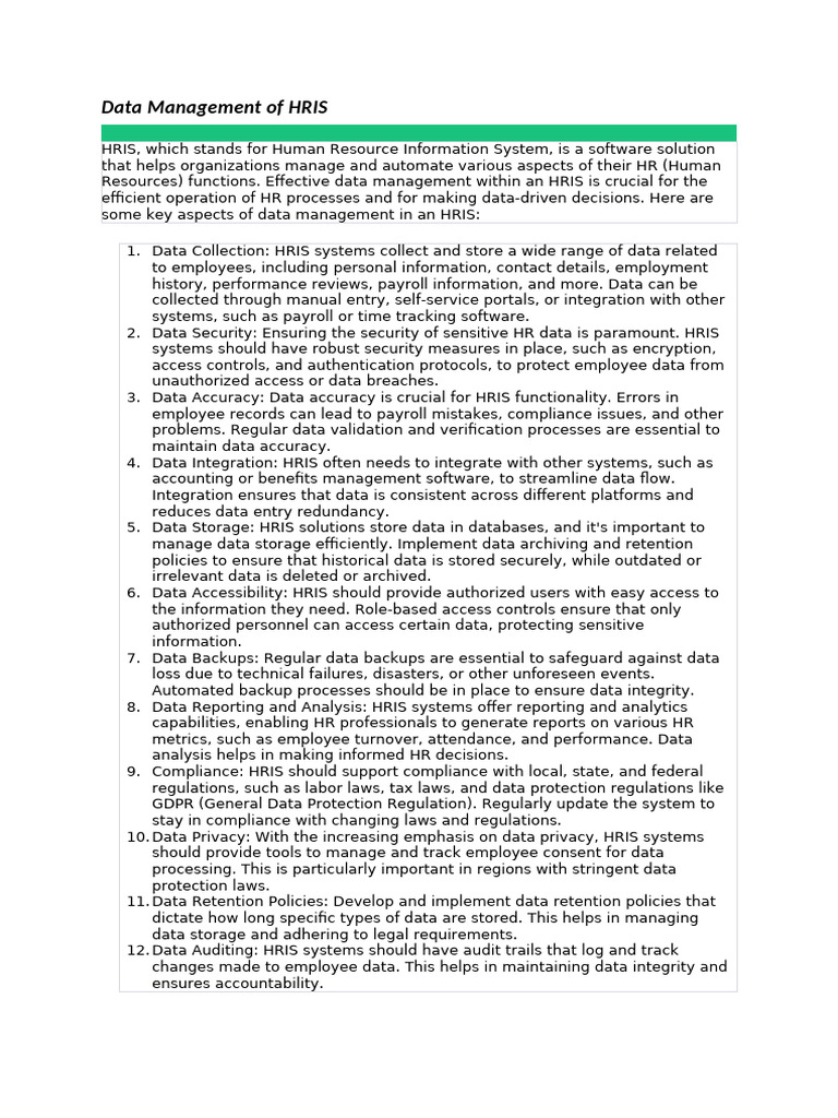HRIS Data Management Essentials | PDF | Database Transaction | Human ...