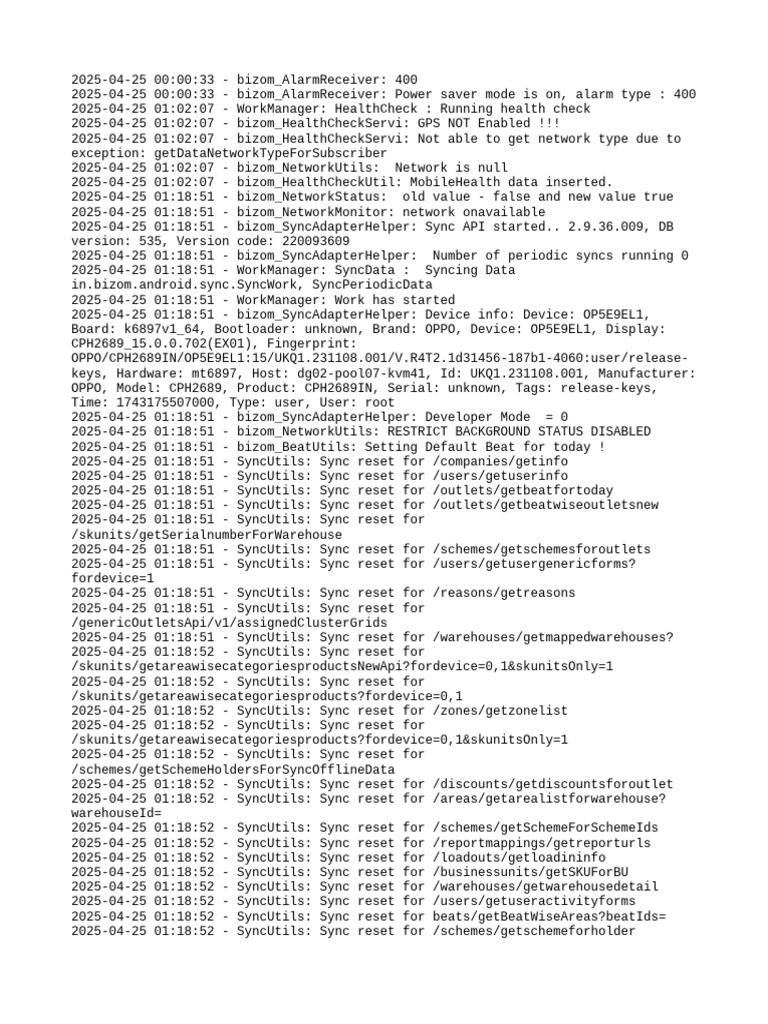 Bizom Health Check and Sync Log | PDF | Computer Engineering | Computer ...