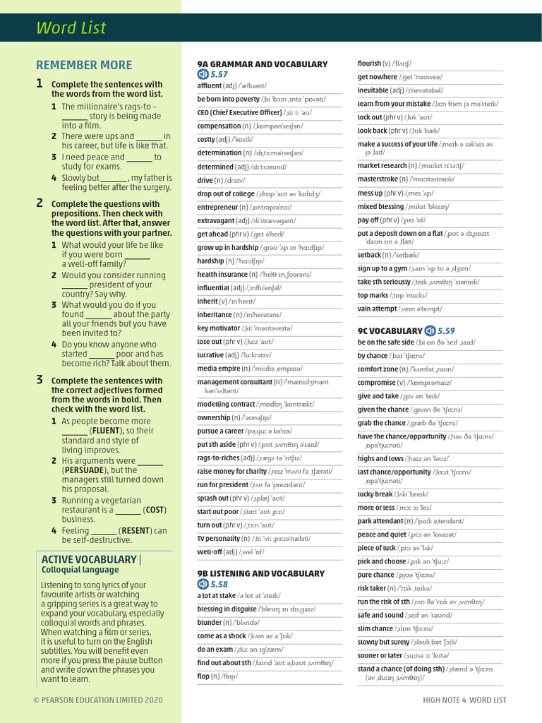 Vocabulary and Grammar Guide | PDF