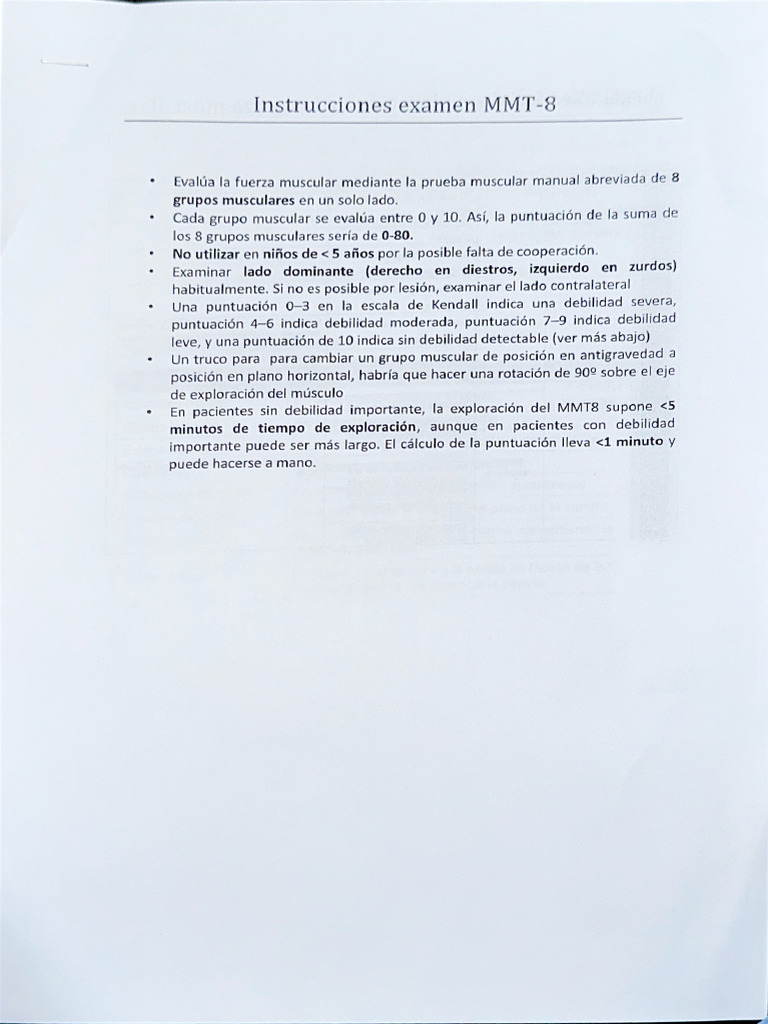 Instrucciones Examen MMT-8 | PDF