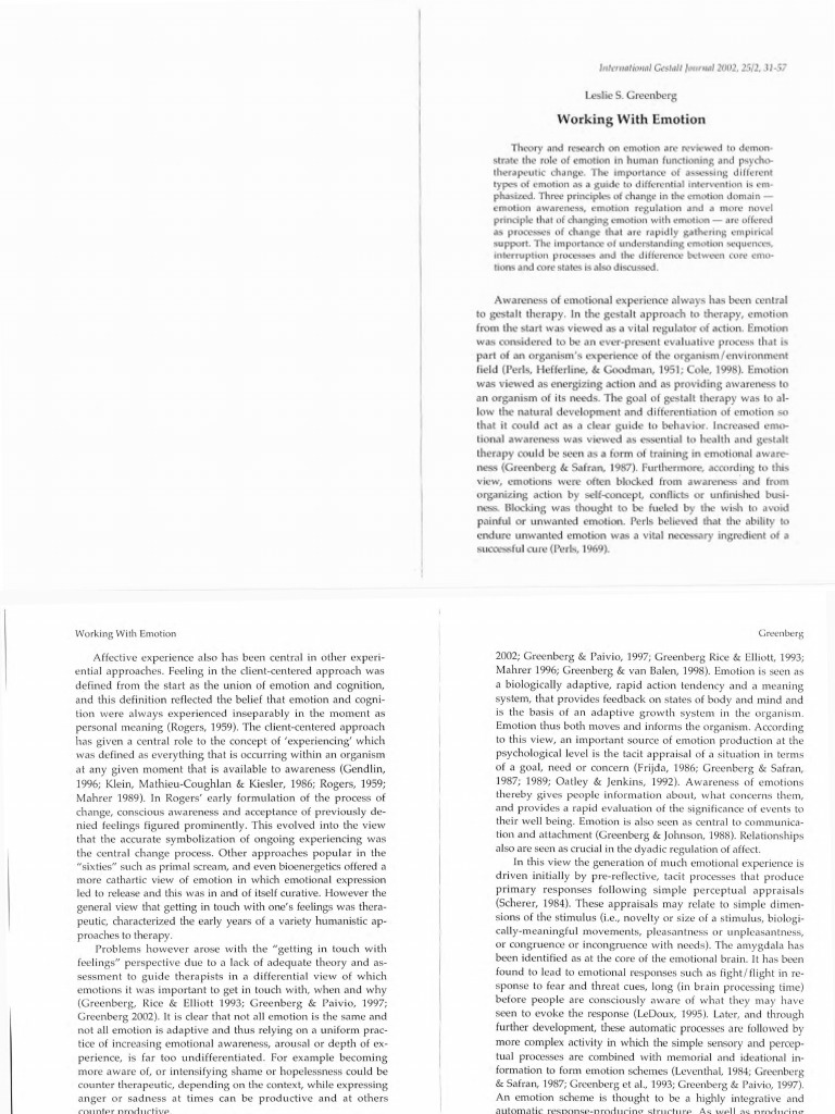 Greenberg, L.S., 'Working With Emotions' - OCR | PDF | Emotions | Feeling