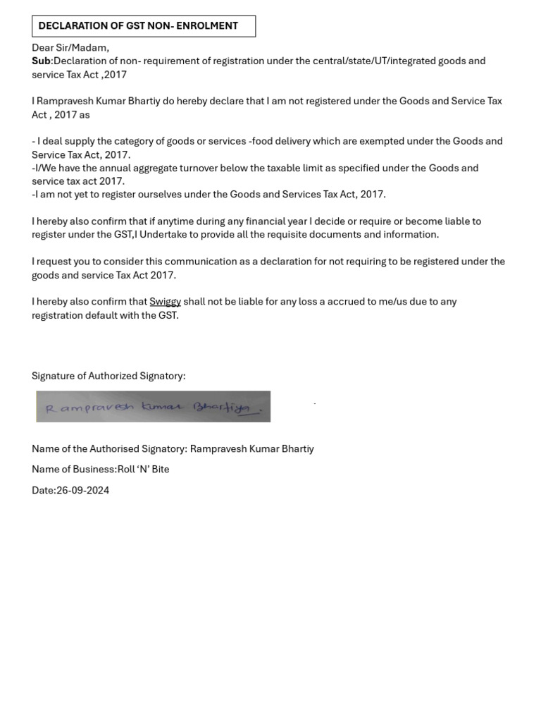GST Declaration | PDF