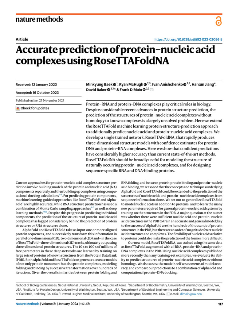 Accurate Prediction of Protein-Nucleic Acid | PDF | Proteins | Nucleic ...