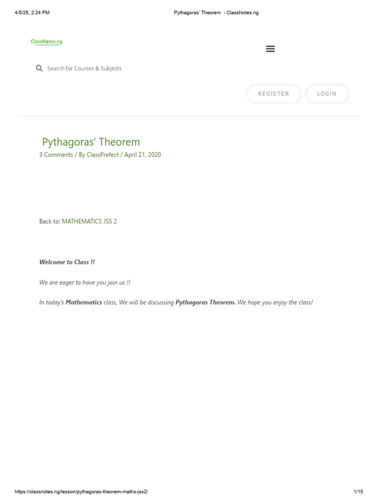 Pythagoras' Theorem - ClassNotes - NG | PDF | Elementary Mathematics ...