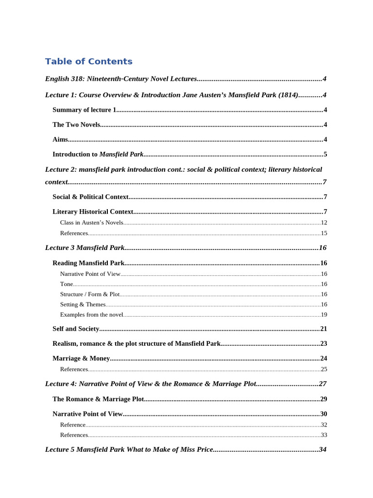 English Novel Notes - Recovered | PDF | Mansfield Park | Jane Eyre