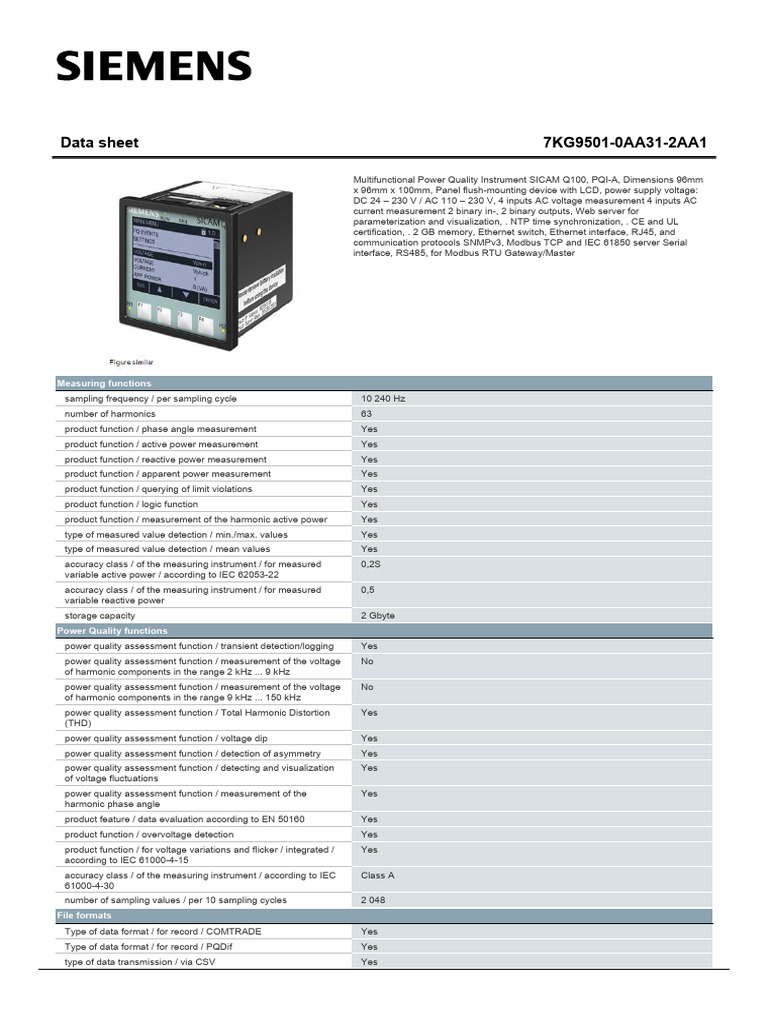 SICAM Q100 Power Quality Instrument | PDF | Electrical Engineering ...