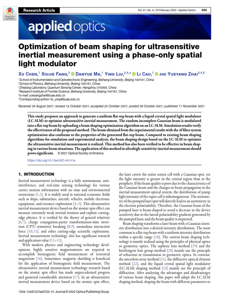 Beam Shaping for Inertial Measurement | PDF | Optics | Laser