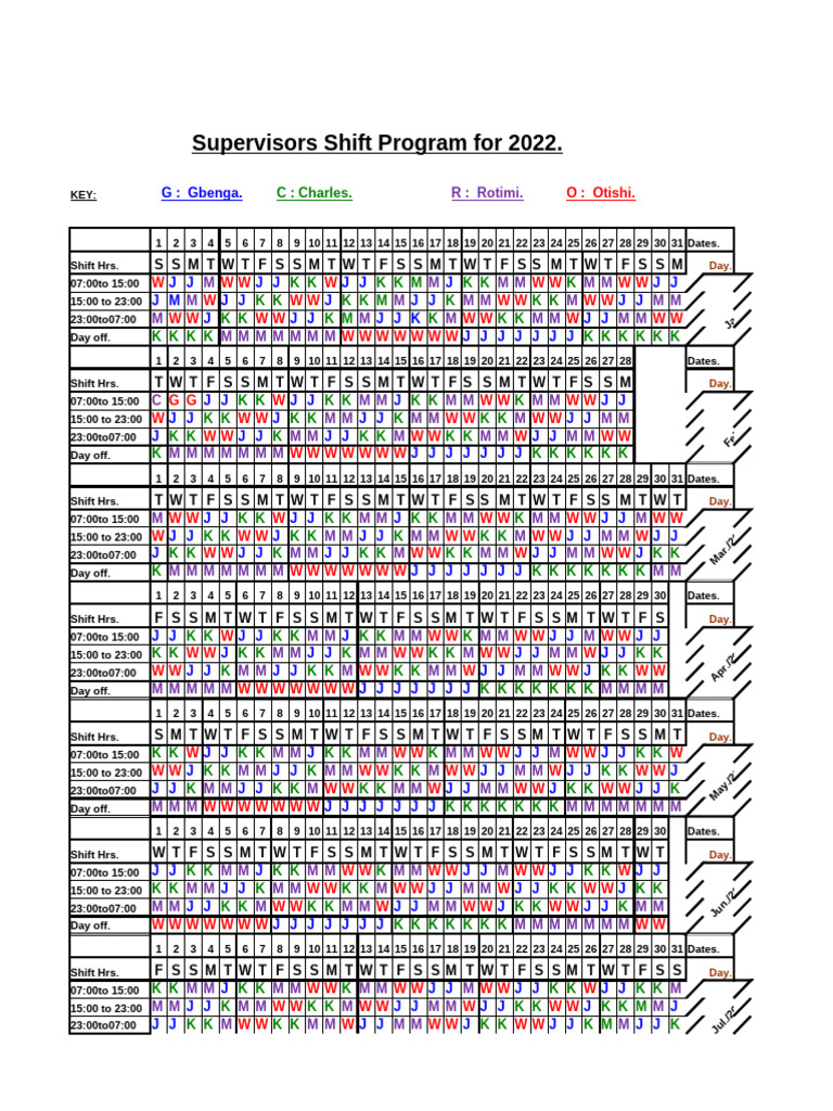 2022 Supervisors Shift Schedule | PDF | Working Time