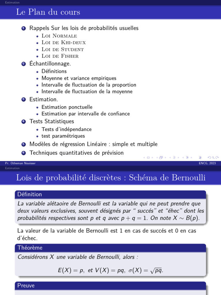 Estimation et Lois de Probabilité | PDF | Loi de probabilité | Loi normale
