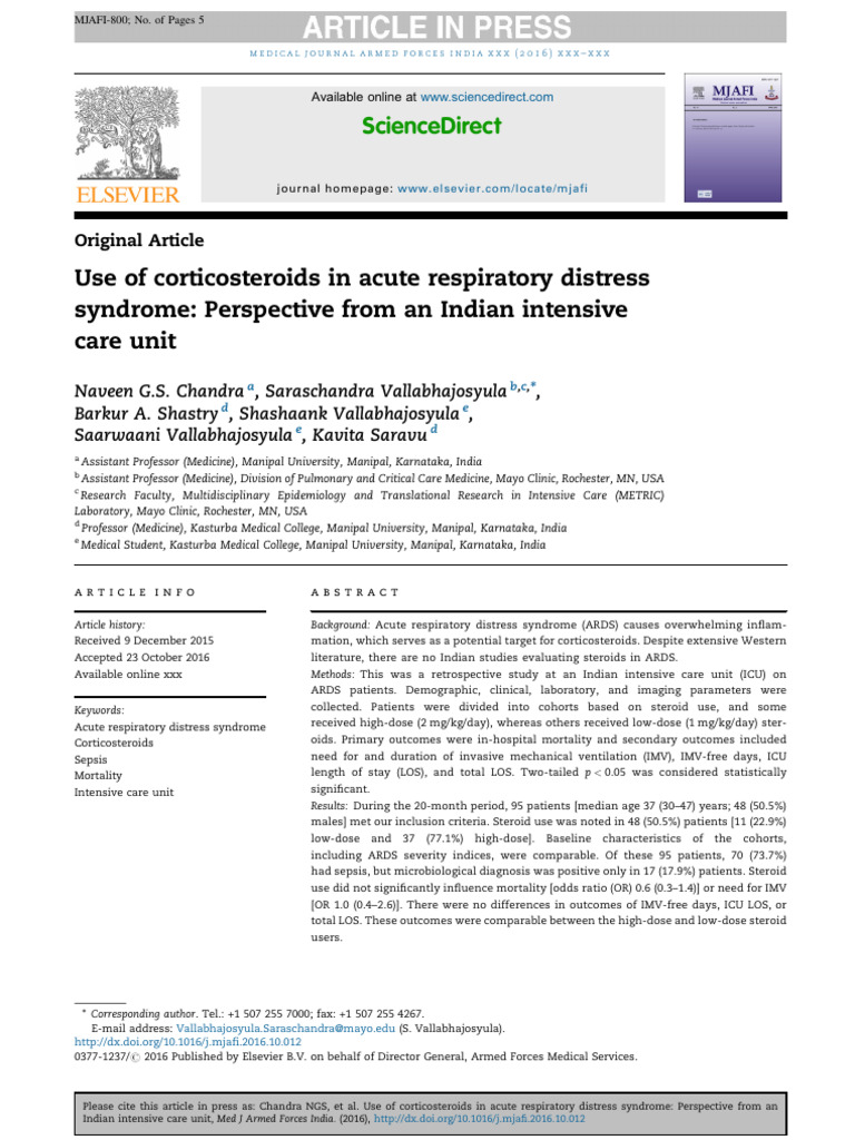 Use of Corticosteroids in Acute Respiratory Distress | PDF | Intensive ...