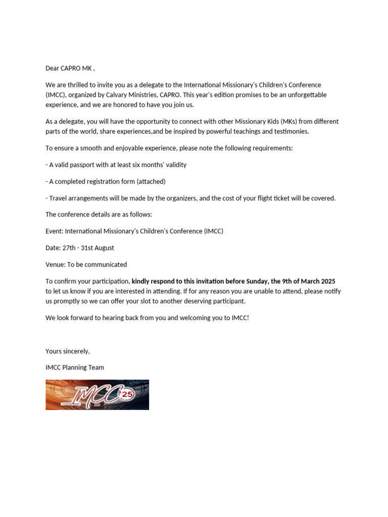 IMCC 2025 Delegate Invitation | PDF