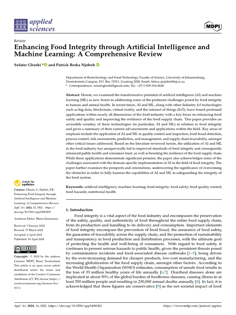 Enhancing Food Integrity Through Artificial Intelligence and Machine ...