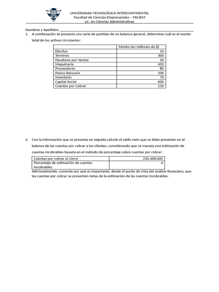 Ejercicios de Contabilidad y Finanzas | PDF | Contabilidad | Hoja de ...