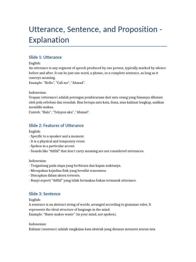 Utterance Sentence Proposition Explanation | PDF