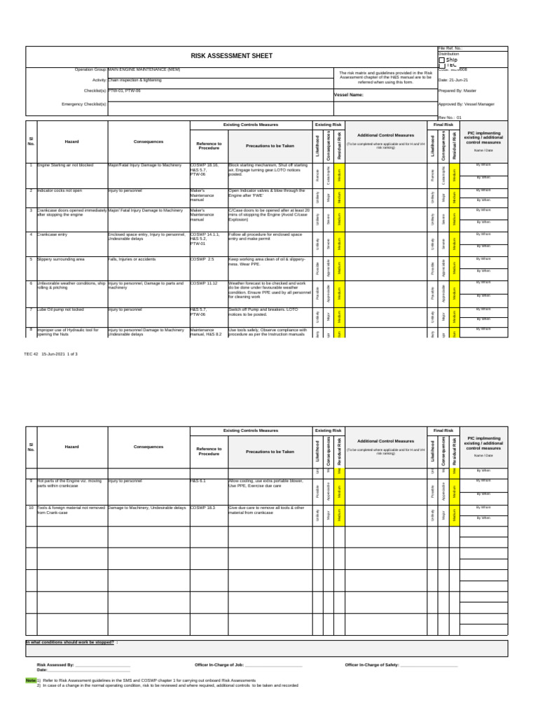 Engine Maintenance Risk Assessment Guide | PDF | Risk | Occupational ...