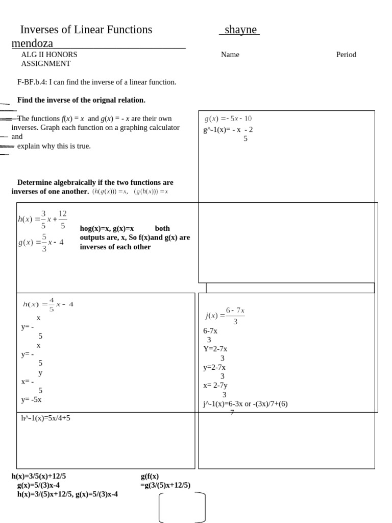Finding The Inverse of A Linear Function Worksheet 3 Genmath | PDF ...