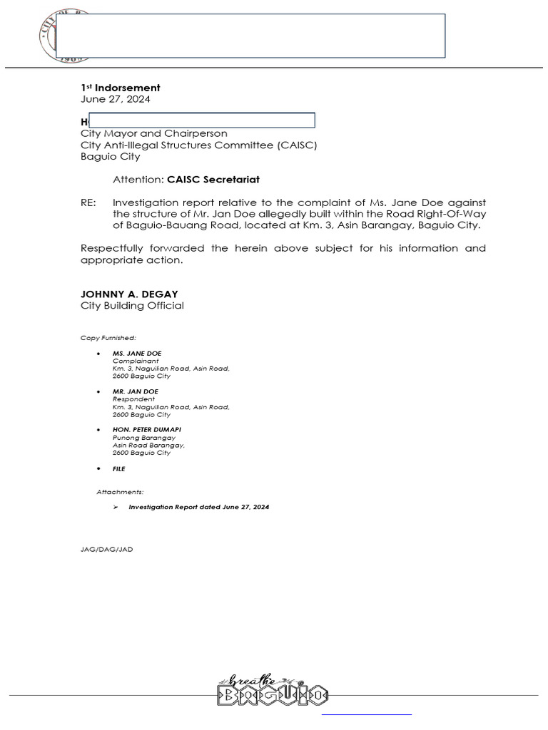 Baguio City Structure Violation Report | PDF