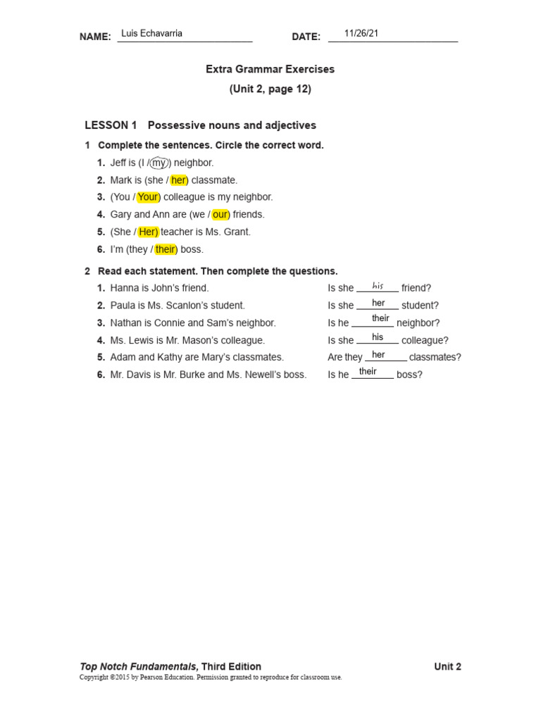 UNIT 02 Extra Grammar Exercises | PDF | Morphology | Linguistics