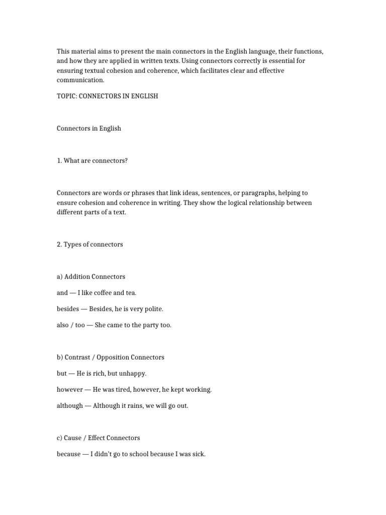 Essential Connectors in English Writing | PDF