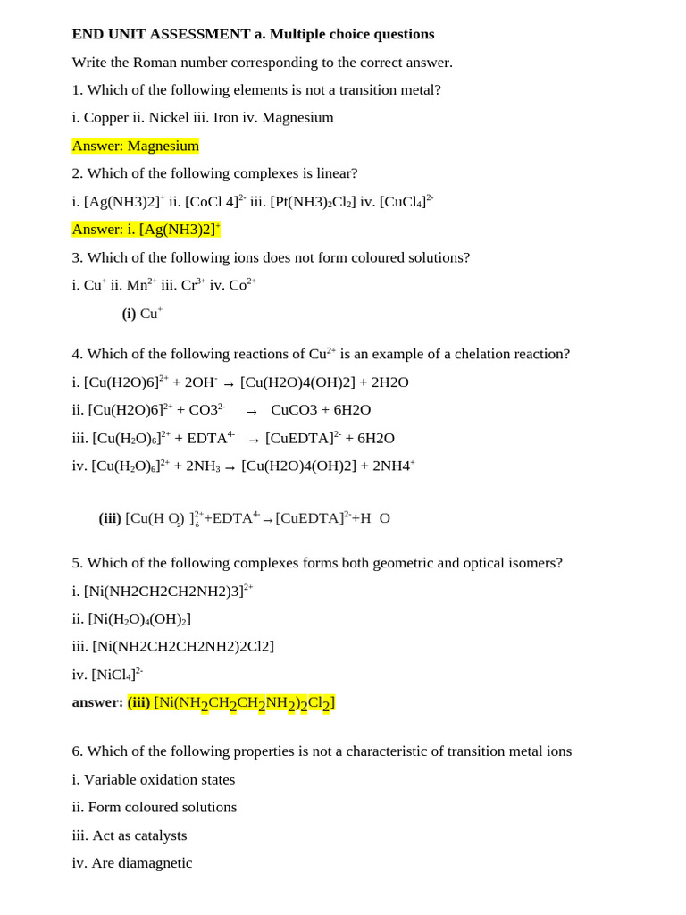 Editted Answers To End of Unit Assessment | PDF | Aromaticity ...