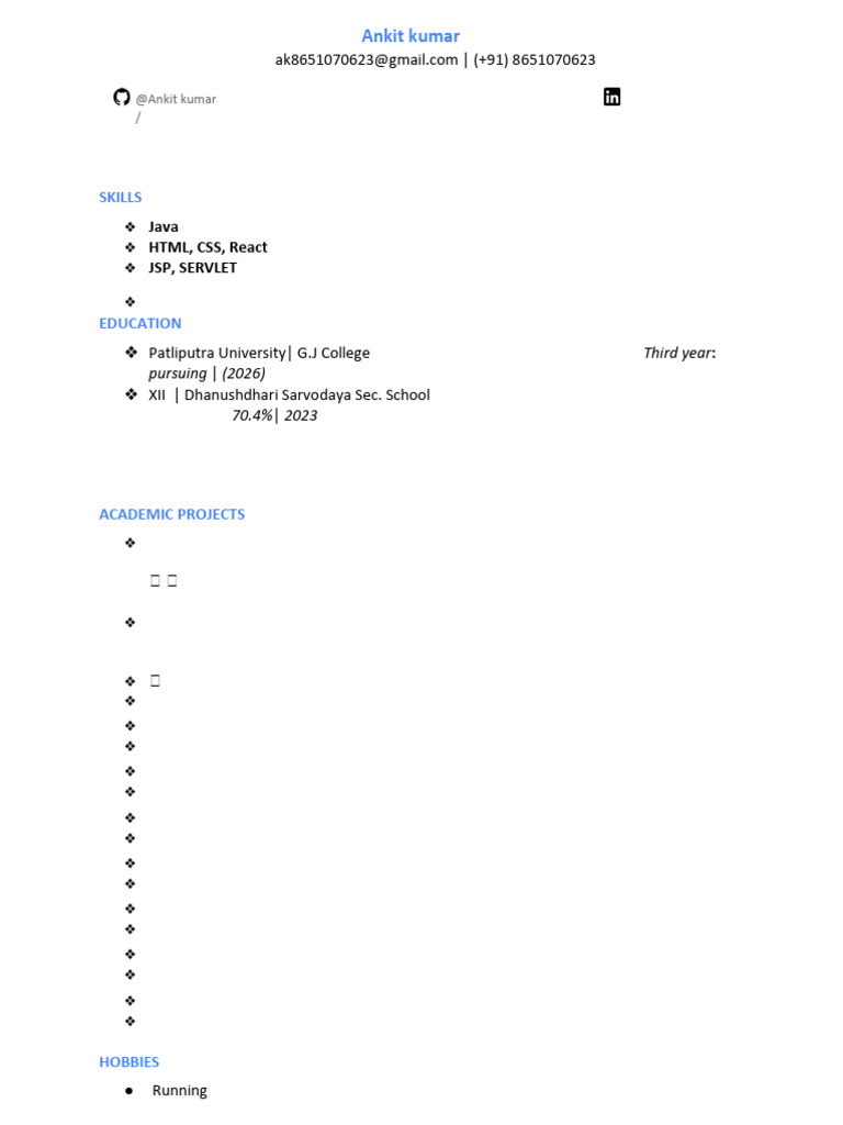 Java HTML, CSS, React JSP, Servlet: Skills | PDF