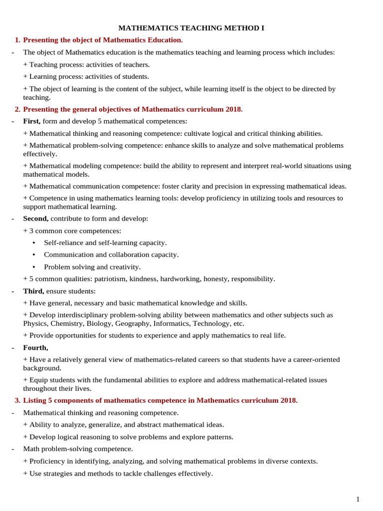 Mathematics Teaching Methods Overview | PDF | Mathematics ...