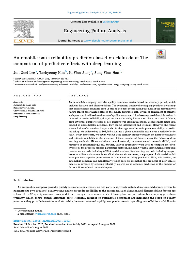 Automobile Parts Reliability Prediction Based On Claim Data - The ...