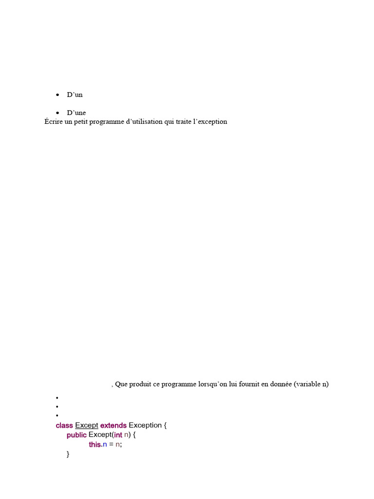 Exercices de gestion d'exceptions en Java | PDF | Programme ...
