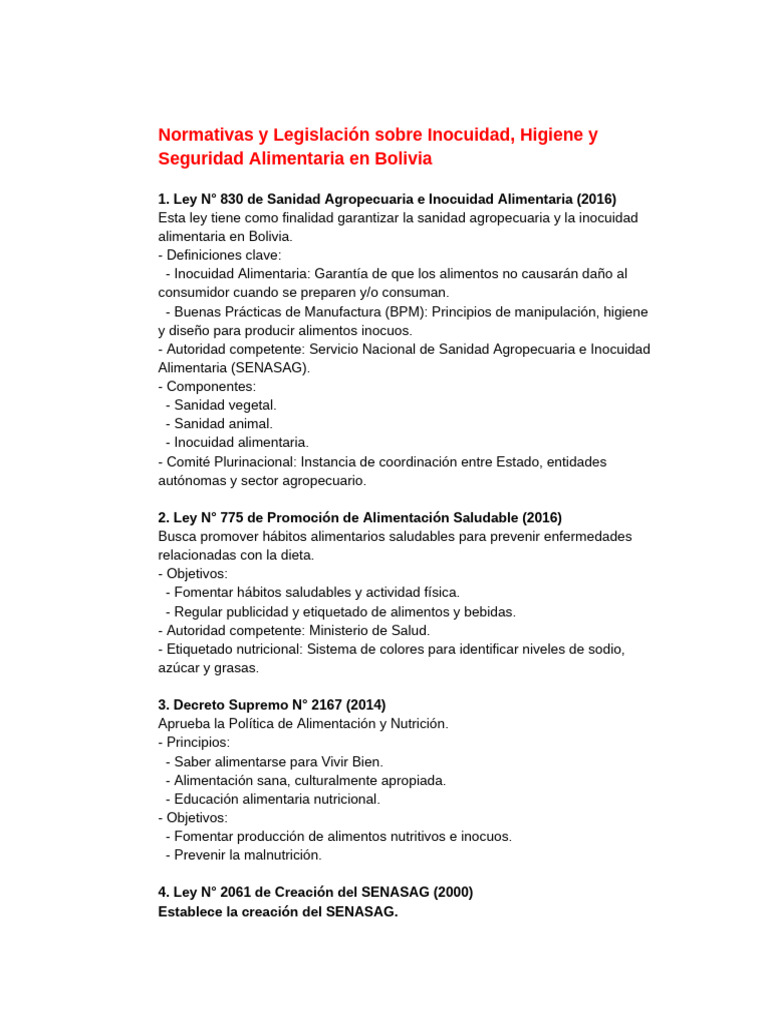 Normativas de Inocuidad Alimentaria en Bolivia | PDF | Seguridad ...