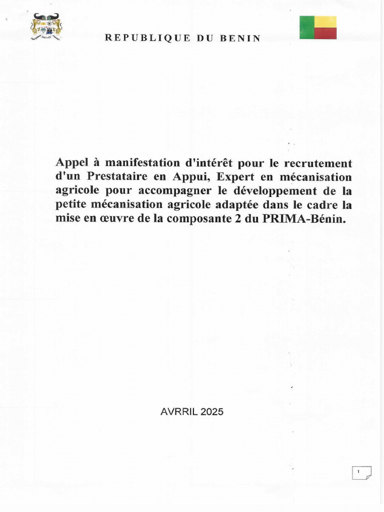 316 Ami Recrutement Prestataire en Appui Expert en Mecanisation ...