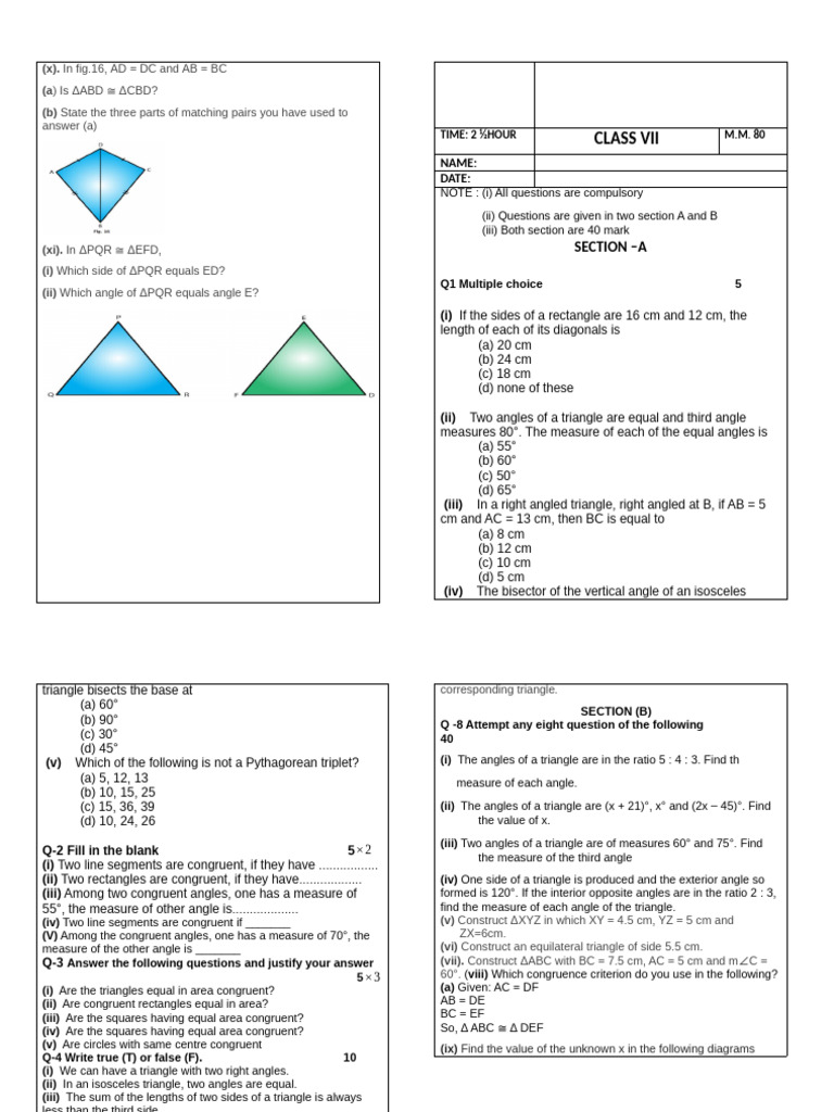Annual Exammath 7 Ii | PDF | Triangle | Area