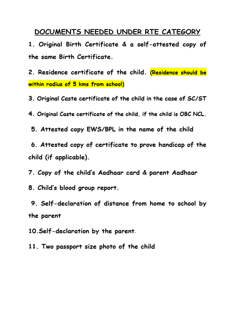 RTE Application Document Requirements | PDF