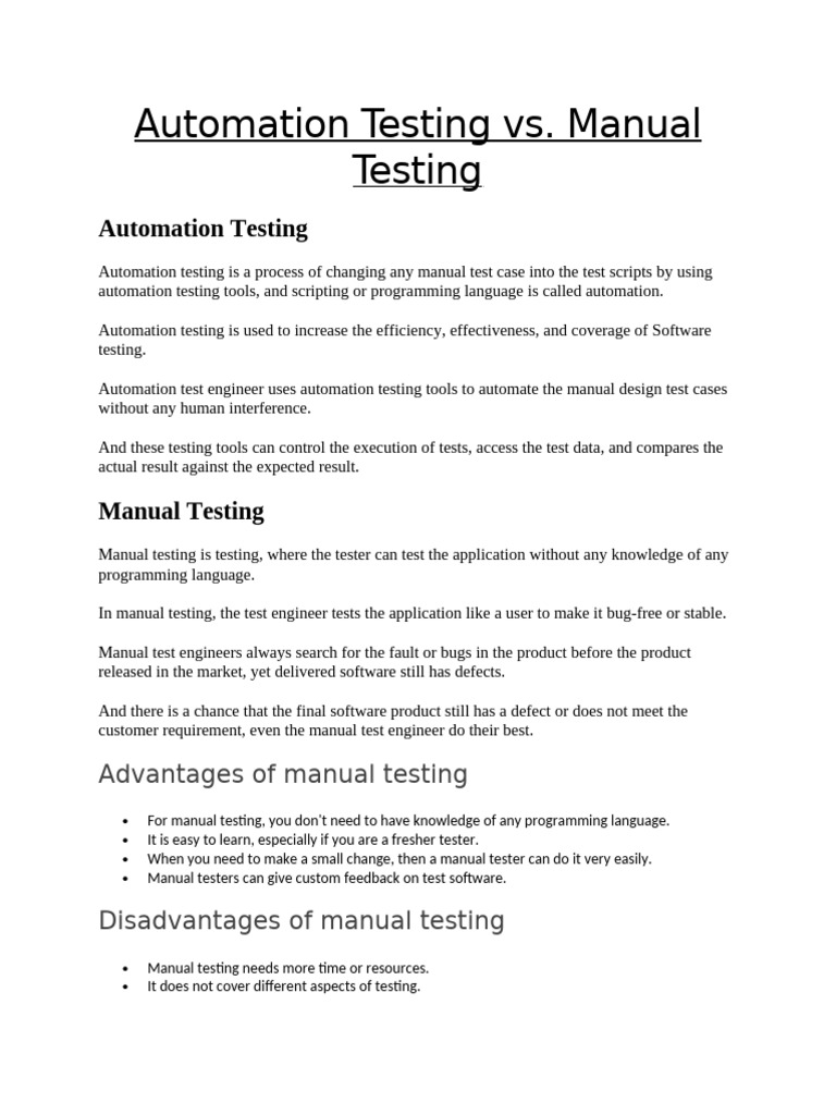 Manual Vs Automation Testing | PDF