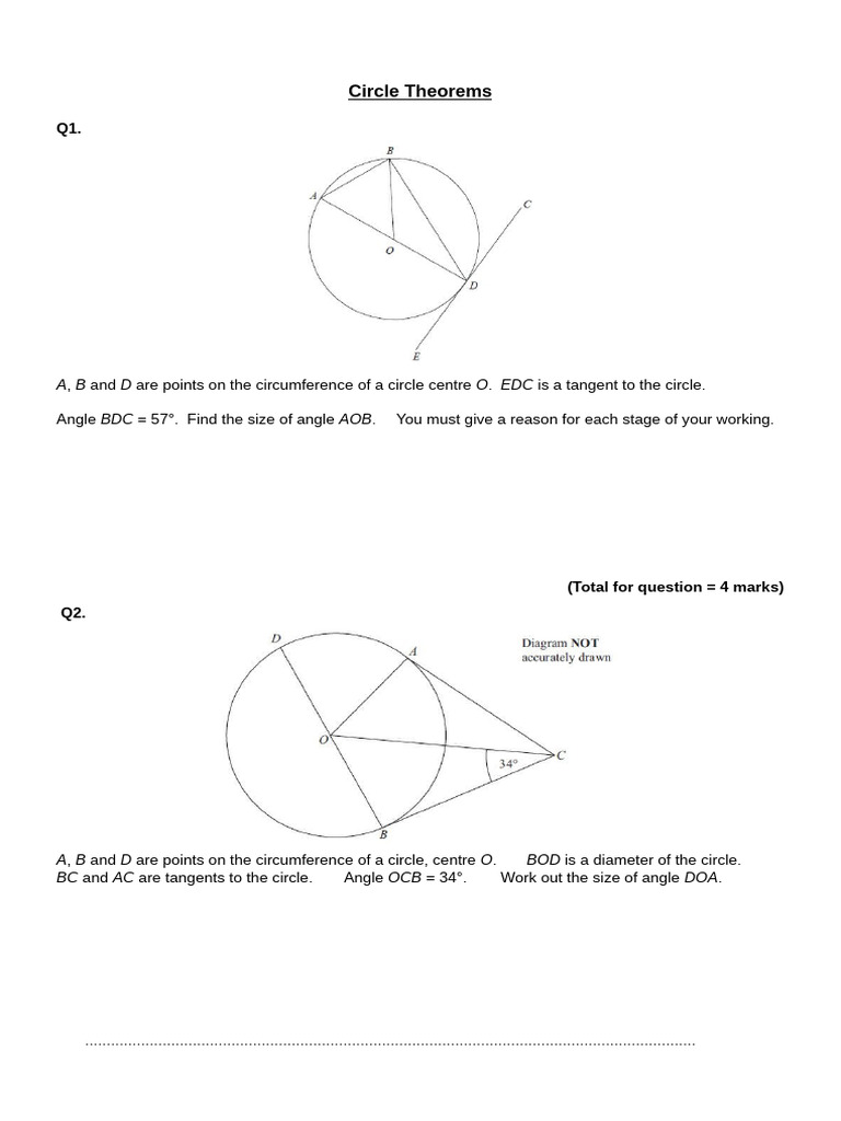 Circle Theorems Practice Questions | PDF | Circle | Angle