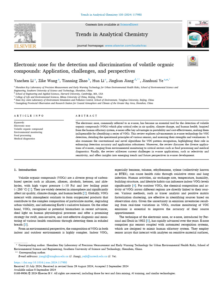 E-Nose Technology for VOC Detection | PDF | Volatile Organic Compound