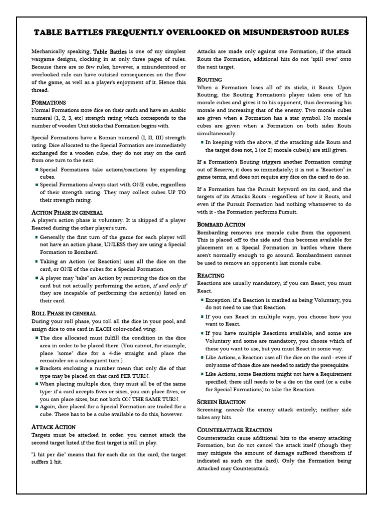 Table Battles Rule Clarifications | PDF | Dice