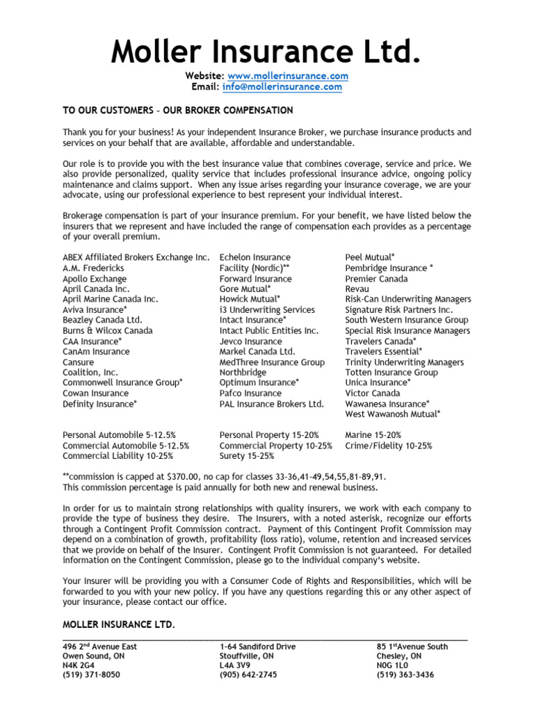 Moller Insurance Broker Compensation Guide | PDF | Insurance | Underwriting