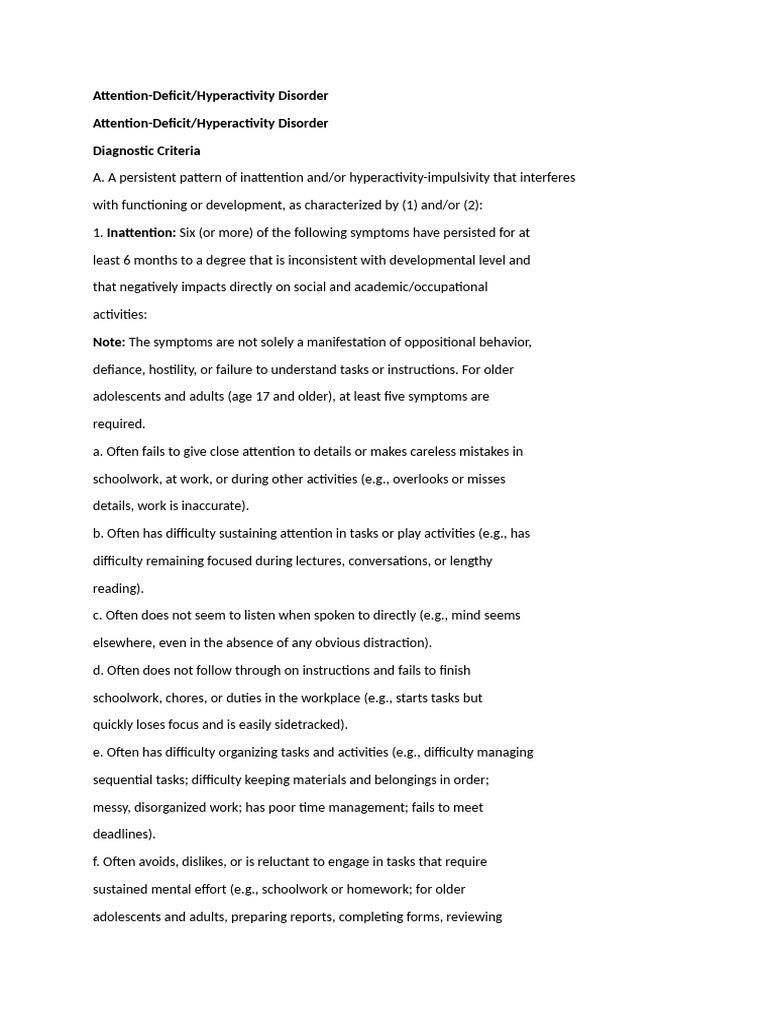 ADHD Diagnostic Criteria Explained | PDF | Attention Deficit ...