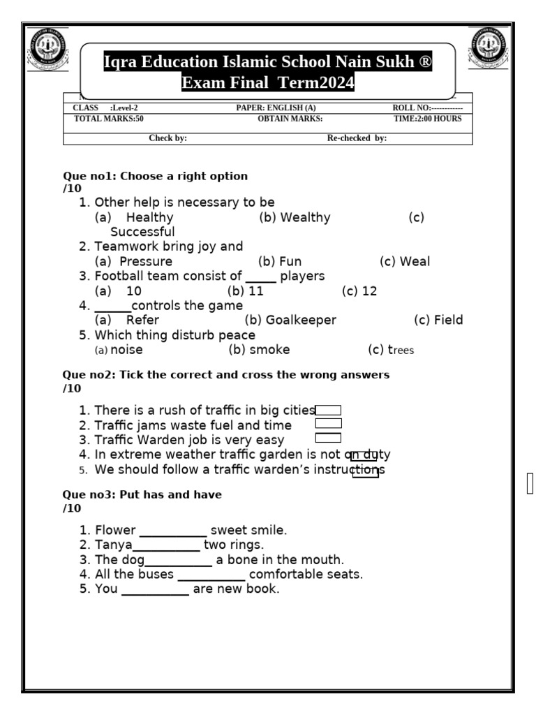 Class Two Paper English (A) | PDF