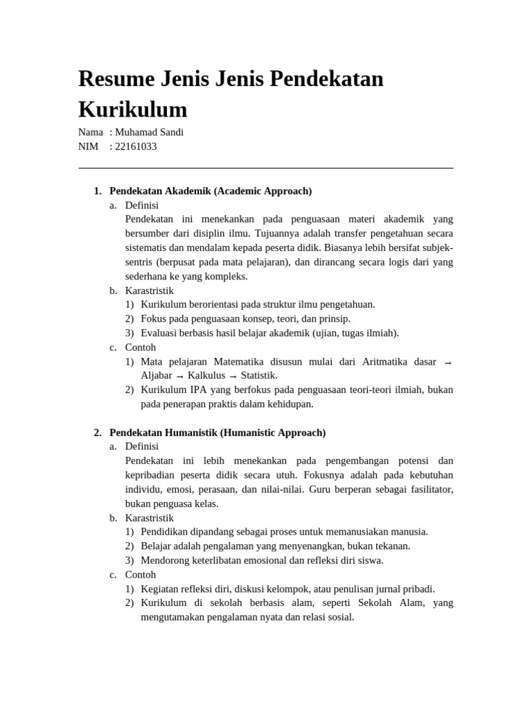 Pendekatan Kurikulum dalam Pendidikan | PDF