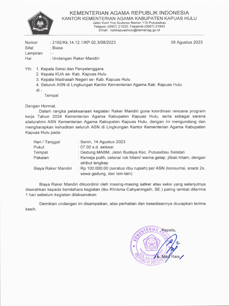 Undangan Raker Mandiri | PDF