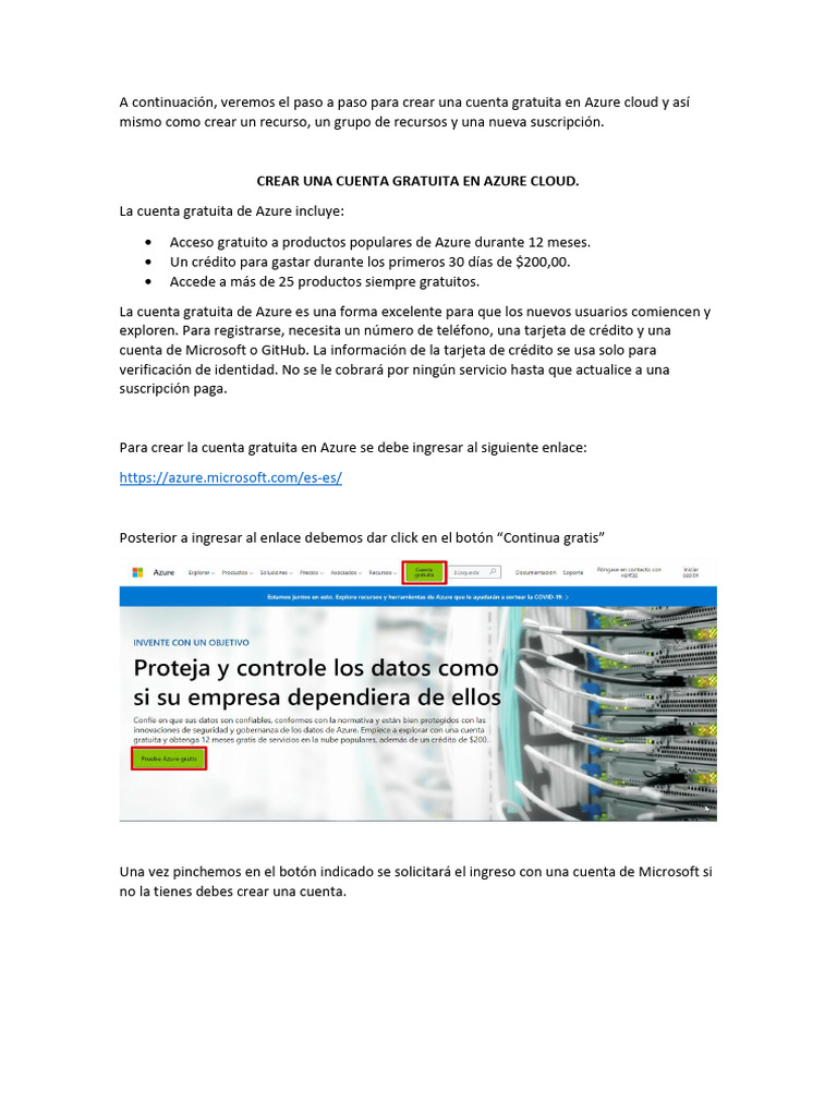 Crear cuenta gratuita en Azure Cloud | PDF | Microsoft Azure ...