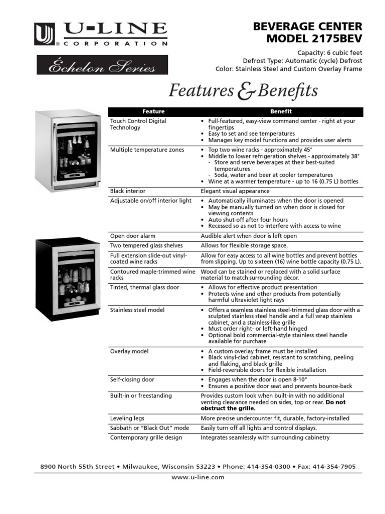 ULine 2175BEV OL PDF Door Stainless Steel