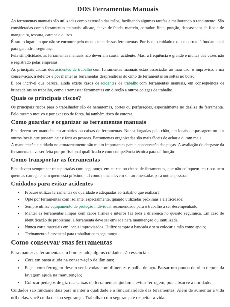 Segurança no Uso de Ferramentas Manuais | PDF | Ferramentas