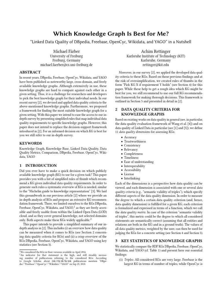 Choosing the Right Knowledge Graph | PDF | Data Quality | Resource ...